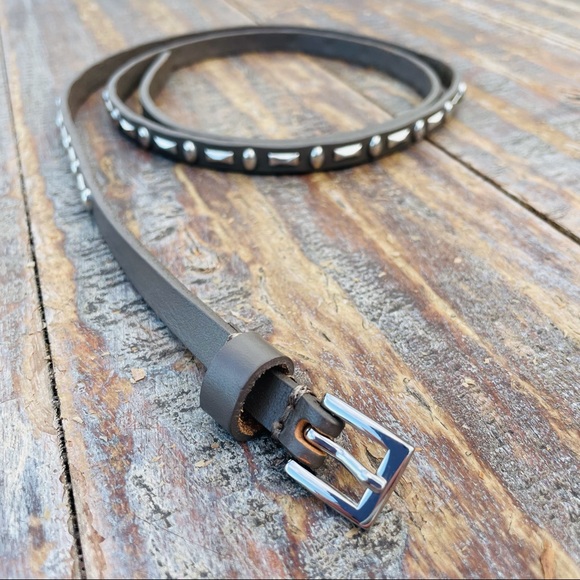 Free People Leather Taupe Silver Studded Narrow Skinny Skinny Long Belt main image 16